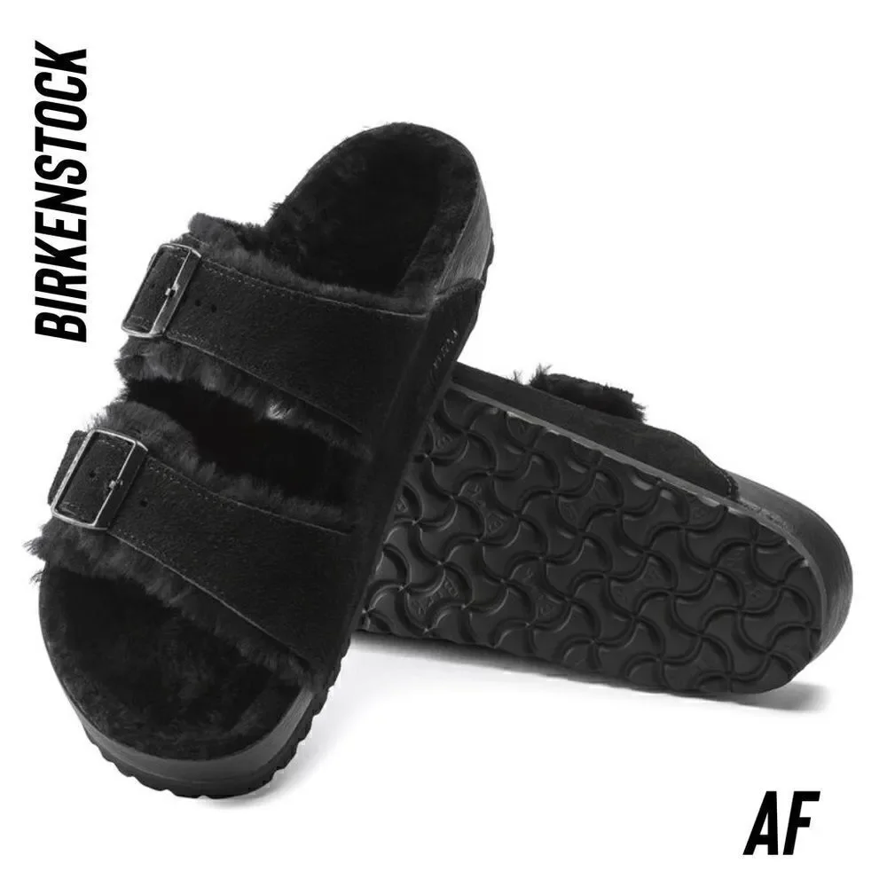 BIRKENSTOCK ARIZONA SHEARLING SUEDE LEATHER IN BLACK NWT